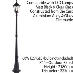 2 Pack Outdoor Post Lantern Bollard Light Matt Black & Glass 2180mm Tall Lamp - thumbnail 3