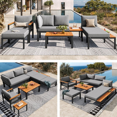 Matteo Modular Aluminium Outdoor Sofa & Coffee Table Set - Grey - image 1