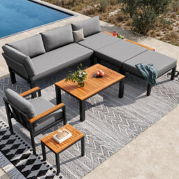 Matteo Modular Aluminium Outdoor Sofa & Coffee Table Set - Grey - thumbnail 9