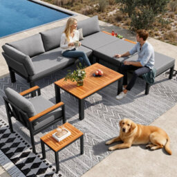 Matteo Modular Aluminium Outdoor Sofa & Coffee Table Set - Grey - thumbnail 8