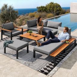 Matteo Modular Aluminium Outdoor Sofa & Coffee Table Set - Grey - thumbnail 2