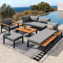 Matteo Modular Aluminium Outdoor Sofa & Coffee Table Set - Grey - thumbnail 3