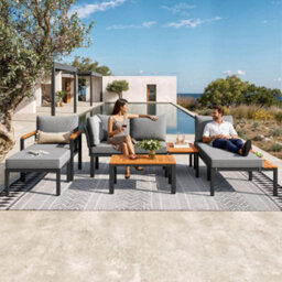 Matteo Modular Aluminium Outdoor Sofa & Coffee Table Set - Grey - thumbnail 4