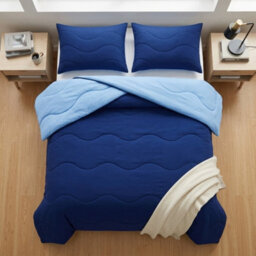 Reversible Coverless 10.5 Tog Duvet Set Soft Microfibre Quilt With Quilted Pillowcase Covers (Navy) - thumbnail 3