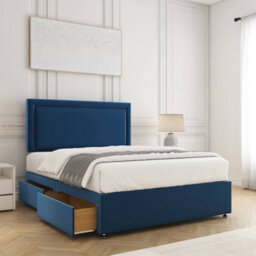 Bsspoke Ella Divan Bed Set Blue Velvet With 24Inch Panel Headboard & Mattress & 2 Drawers Same Side 3Ft 4Ft 4Ft6 5Ft 6Ft - thumbnail 1