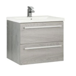 Clifton Bathroom 2-Drawer Wall Hung Vanity Unit With Mid Depth Ceramic Basin 600mm Wide - Silver Oak  - Brassware Not Included