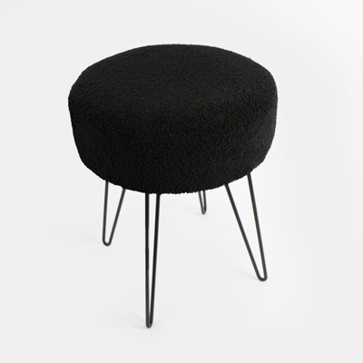 OHS Stool Boucle Fleece Chair Dressing Table Vanity Seat Pouffe Home, Black - image 1