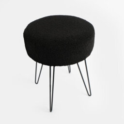 OHS Stool Boucle Fleece Chair Dressing Table Vanity Seat Pouffe Home, Black - thumbnail 1
