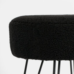 OHS Stool Boucle Fleece Chair Dressing Table Vanity Seat Pouffe Home, Black - thumbnail 3