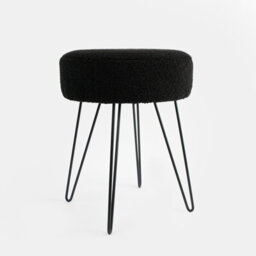 OHS Stool Boucle Fleece Chair Dressing Table Vanity Seat Pouffe Home, Black - thumbnail 2