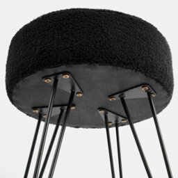 OHS Stool Boucle Fleece Chair Dressing Table Vanity Seat Pouffe Home, Black - thumbnail 4