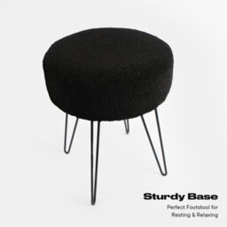 OHS Stool Boucle Fleece Chair Dressing Table Vanity Seat Pouffe Home, Black - thumbnail 8