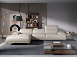 Angel Cerda Stylish Left Chaise Longue Sofa In Taupe Grey Leather - thumbnail 2