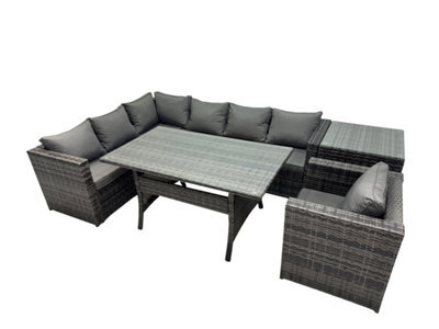 Fimous Outdoor Pe Rattan Sofa Set With Dining Table Patio Garden Furniture Sets With Chair Side Table Dark Grey Mixed - image 1