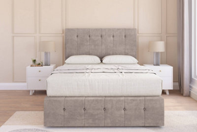 "Sloomy Cambridge Pebble Plush Divan Bed 4 Drawers-54"" Floor Standing Headboard 12"" Footboard 4'6 Double" - image 1