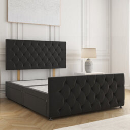 Bsspoke Maya Divan Bed Black Plush Velvet 24Inch Headboard & 20Inch Footboard 2 Drawers Footend & No Mattress In All Sizes