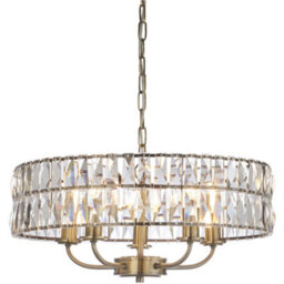 Loops Multi Arm Hanging Ceiling Pendant Light - Antique Brass Plate & Clear Crystal Glass - 5 X 6W Led E14 - thumbnail 1