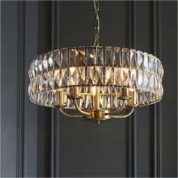Loops Multi Arm Hanging Ceiling Pendant Light - Antique Brass Plate & Clear Crystal Glass - 5 X 6W Led E14 - thumbnail 3