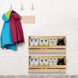 80Cm Wall Mounted Wooden Hanging Shoe Rack Footwear Holder Organizer Set Of 2 - thumbnail 6