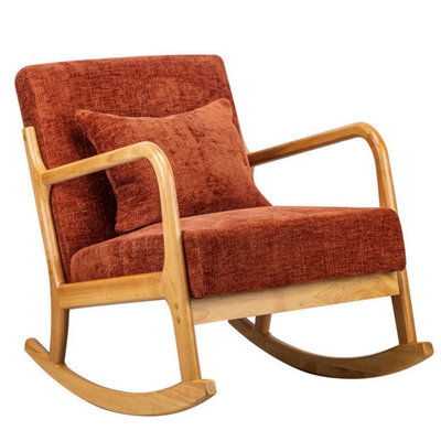 Nordlys Solid Wood With Terracotta Fabric Rocking Chair Countryside Style Living Room - image 1