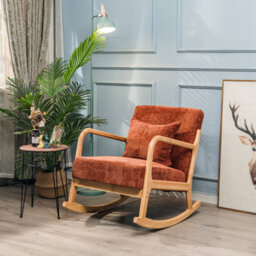 Nordlys Solid Wood With Terracotta Fabric Rocking Chair Countryside Style Living Room - thumbnail 3