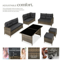 Tectake 8 Seater Garden Furniture Set Barletta With Cushions, Footstools And Table  - Nature - thumbnail 3