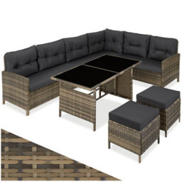 Tectake 8 Seater Garden Furniture Set Barletta With Cushions, Footstools And Table  - Nature - thumbnail 1