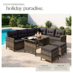 Tectake 8 Seater Garden Furniture Set Barletta With Cushions, Footstools And Table  - Nature - thumbnail 4
