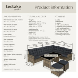 Tectake 8 Seater Garden Furniture Set Barletta With Cushions, Footstools And Table  - Nature - thumbnail 6