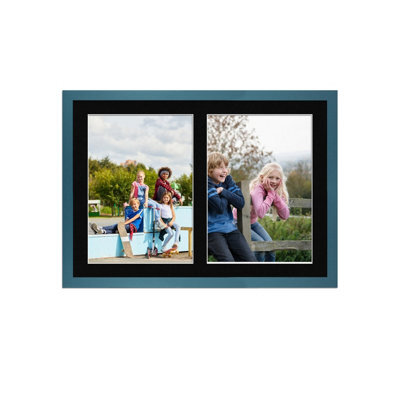 AK Frames 20X14 Navy Blue Sleek Multi Photo Frame With Black Mount - Holds 2 Apertures (2X) A4 Photos - image 1