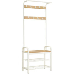 Songmics Vasagle Hallway Coat Rack, Shoe Storage Bench And Adjustable Hooks, 4-In-1 Coat Stand With Clothes Hanging Rail, Oak And Cream - thumbnail 9