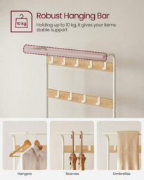 Songmics Vasagle Hallway Coat Rack, Shoe Storage Bench And Adjustable Hooks, 4-In-1 Coat Stand With Clothes Hanging Rail, Oak And Cream - thumbnail 5