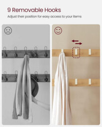 Songmics Vasagle Hallway Coat Rack, Shoe Storage Bench And Adjustable Hooks, 4-In-1 Coat Stand With Clothes Hanging Rail, Oak And Cream - thumbnail 6