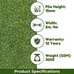 "Golf 15mm (3100 Gsm) Premium Extra Thick Putting Green Outdoor Artificial Grass, Artificial Turf-5M(16'4"") X 2M(6'6"")-10M²" - thumbnail 4