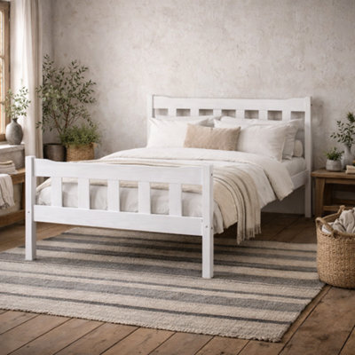 Wyld Haus Tralee 4Ft6 White-Washed Wooden Double Bed With Slatted Headboard - image 1