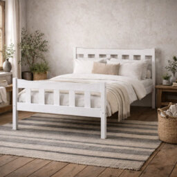 Wyld Haus Tralee 4Ft6 White-Washed Wooden Double Bed With Slatted Headboard - thumbnail 1