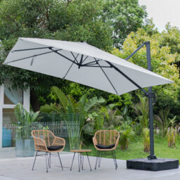 Living And Home 3M Large Square Canopy Rotatable Tilting Garden Rome Umbrella Cantilever Parasol With 100 L Fillable Base, Light Grey - thumbnail 4