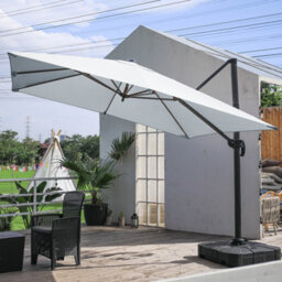 Living And Home 3M Large Square Canopy Rotatable Tilting Garden Rome Umbrella Cantilever Parasol With 100 L Fillable Base, Light Grey - thumbnail 1