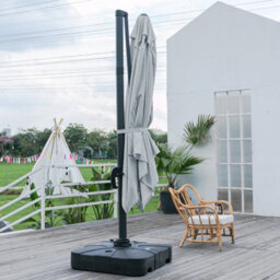 Living And Home 3M Large Square Canopy Rotatable Tilting Garden Rome Umbrella Cantilever Parasol With 100 L Fillable Base, Light Grey - thumbnail 3