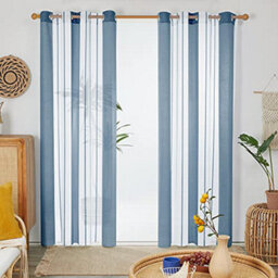 Deconovo Yarn-Dyed Voile Curtains Semi Transparent Net Curtains Sheer Curtains, 55 X 90 Inch Dark Blue 2 Panels - thumbnail 1