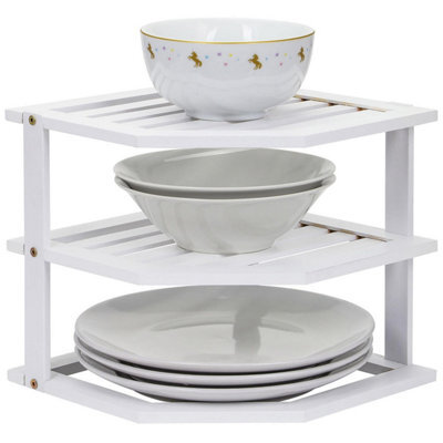 Taylor & Brown Bamboo 3Tier Corner Shelf Organiser, White Cabinet Shelf For Kitchen & Bathroom Storage & Organisation - image 1