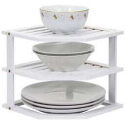 Taylor & Brown Bamboo 3Tier Corner Shelf Organiser, White Cabinet Shelf For Kitchen & Bathroom Storage & Organisation - thumbnail 1