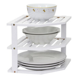 Taylor & Brown Bamboo 3Tier Corner Shelf Organiser, White Cabinet Shelf For Kitchen & Bathroom Storage & Organisation - thumbnail 3