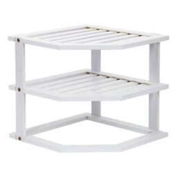 Taylor & Brown Bamboo 3Tier Corner Shelf Organiser, White Cabinet Shelf For Kitchen & Bathroom Storage & Organisation - thumbnail 2
