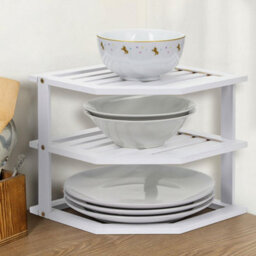 Taylor & Brown Bamboo 3Tier Corner Shelf Organiser, White Cabinet Shelf For Kitchen & Bathroom Storage & Organisation - thumbnail 5