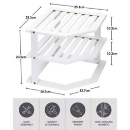 Taylor & Brown Bamboo 3Tier Corner Shelf Organiser, White Cabinet Shelf For Kitchen & Bathroom Storage & Organisation - thumbnail 7