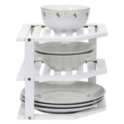 Taylor & Brown Bamboo 3Tier Corner Shelf Organiser, White Cabinet Shelf For Kitchen & Bathroom Storage & Organisation - thumbnail 6