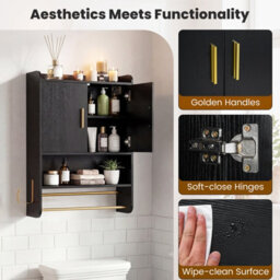 Gainoom Bathroom Wall Cabinet Black Wall Mounted Medicine Cabinet Over The Toilet Storage Organizer - thumbnail 7