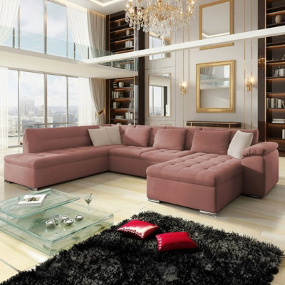 Niko Bis Fold Out U Shape Corner Sofa Chipboard Frame With Storage Bed 350X205X76 Cm Pink Right - image 1