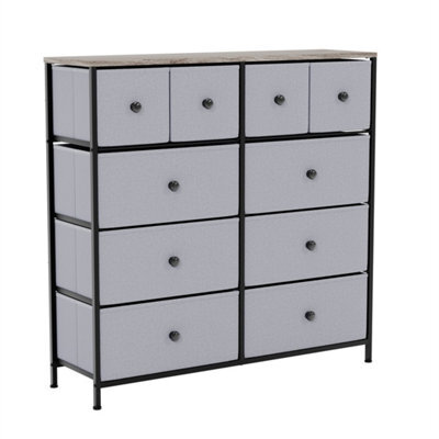 Beige & Grey Wood Wide 10 Drawer Fabric Storage Chest - image 1